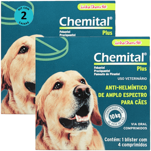 Chemital Plus Com 4 Comprimidos Chemitec Vermífugo Para Cães Kit Com 2 Cx